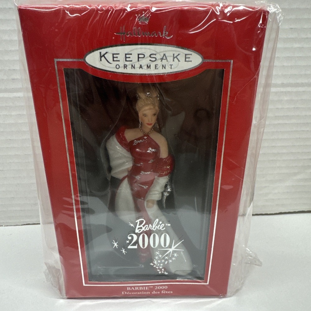 2000 Barbie Hallmark Keepsake Ornament Red Dress Club Exclusive Porcelain New
